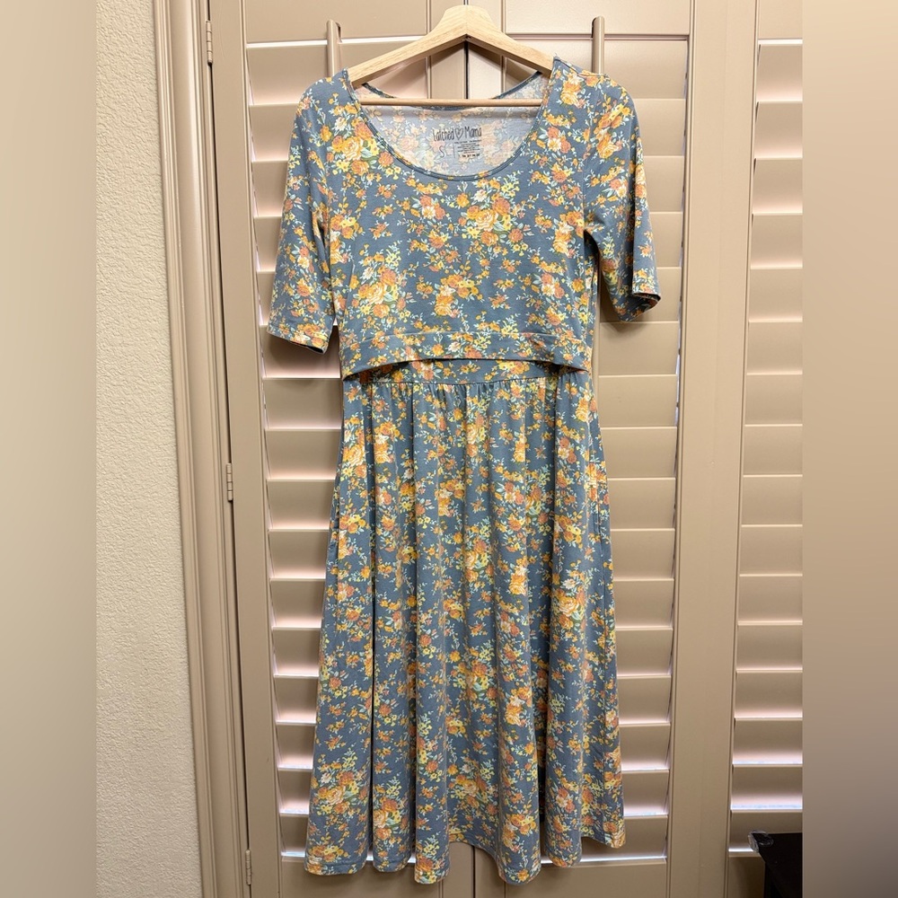 Latched Mama Floral Blue Midi Nursing Dress